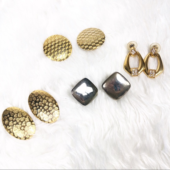 Vintage Jewelry - Vintage 90s silver gold earrings 4 pack stud